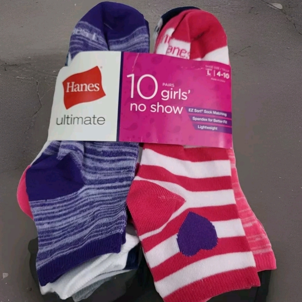 HANES GIRLS LIGHTWEIGHT NO SHOW SOCKS SIZE LARGE 4-10 VARIOUS DESIGNS AND COLORS